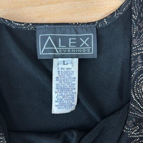 Alex Evenings 2 Piece Jacket Tank Set Womens Large Black Metallic Paisley Slinky - Picture 13 of 16